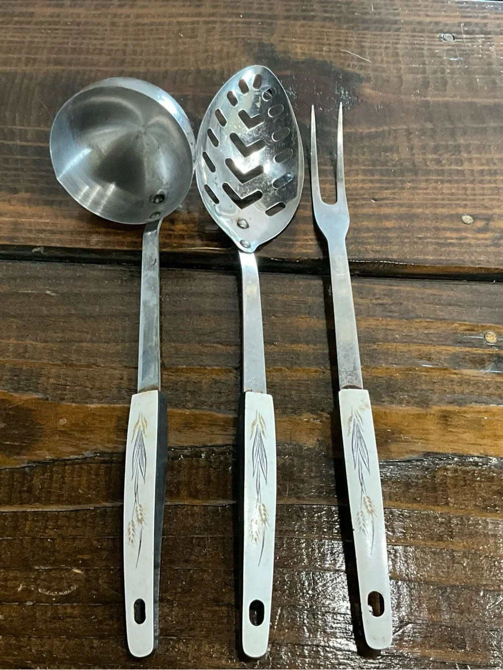 Vintage Lot of 3 Ashton Serving Utensils Stainless Steel Wheat Pattern Handle